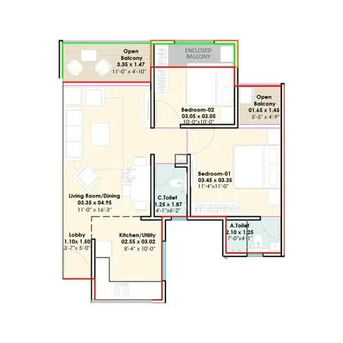 Santiago Skymont Charholi 2 BHK Floor Plan Image
